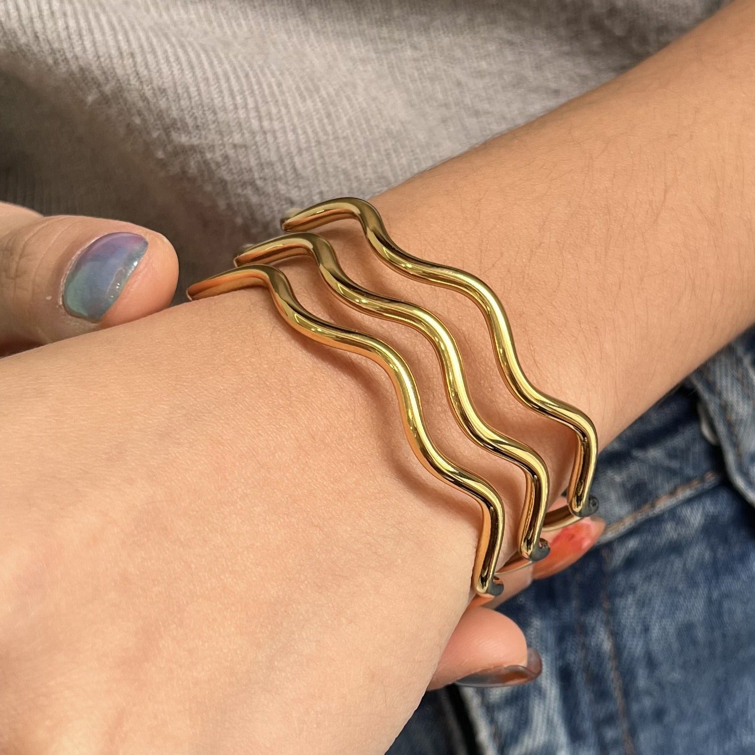 18K Gold Wave Bracelet - Sculptural Ocean Inspired Wristwear