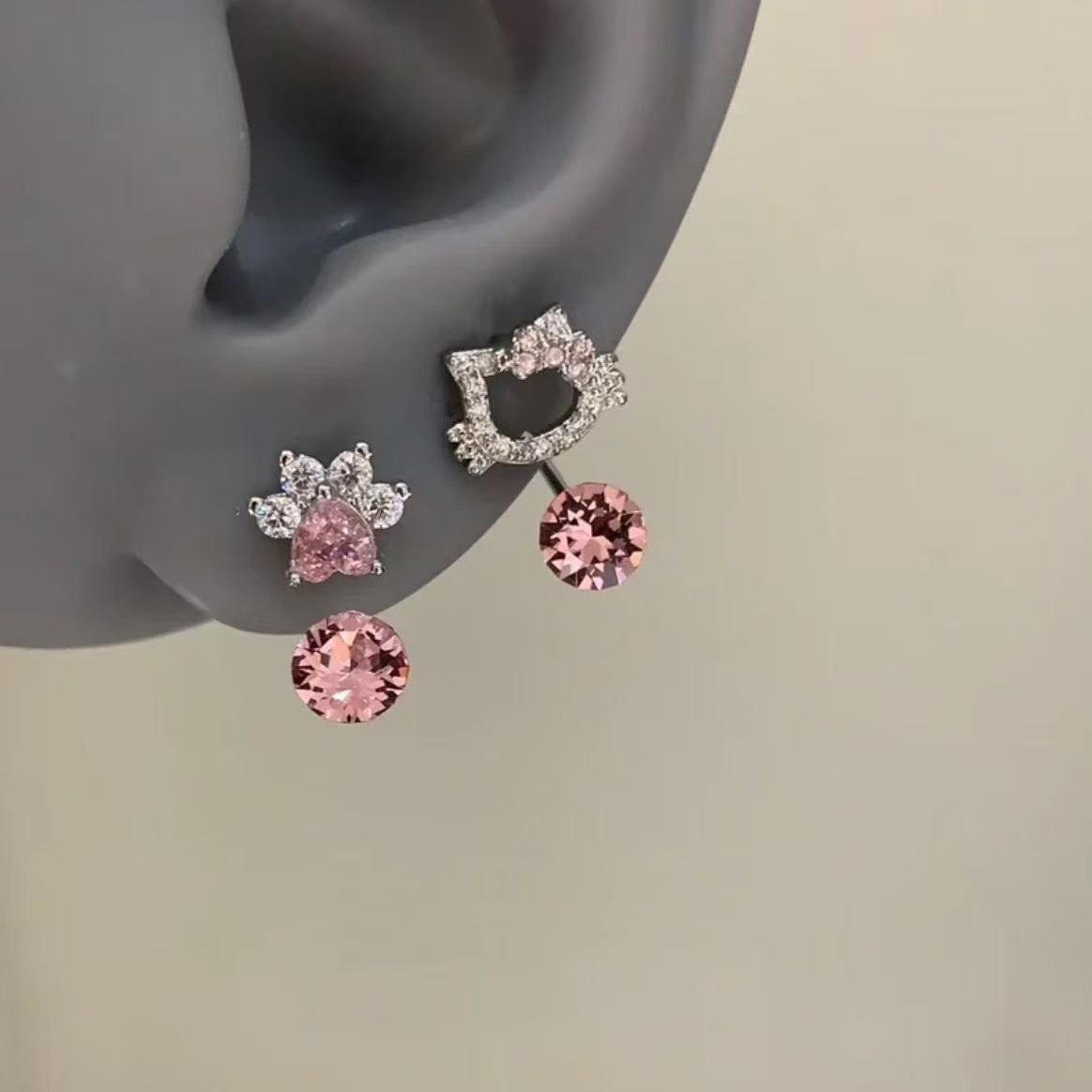 Cat Claw Super Sparkling Full Diamond Zircon KT Cat Earrings For Women, Sweet Cute Ear Drops, Bow Ear Studs