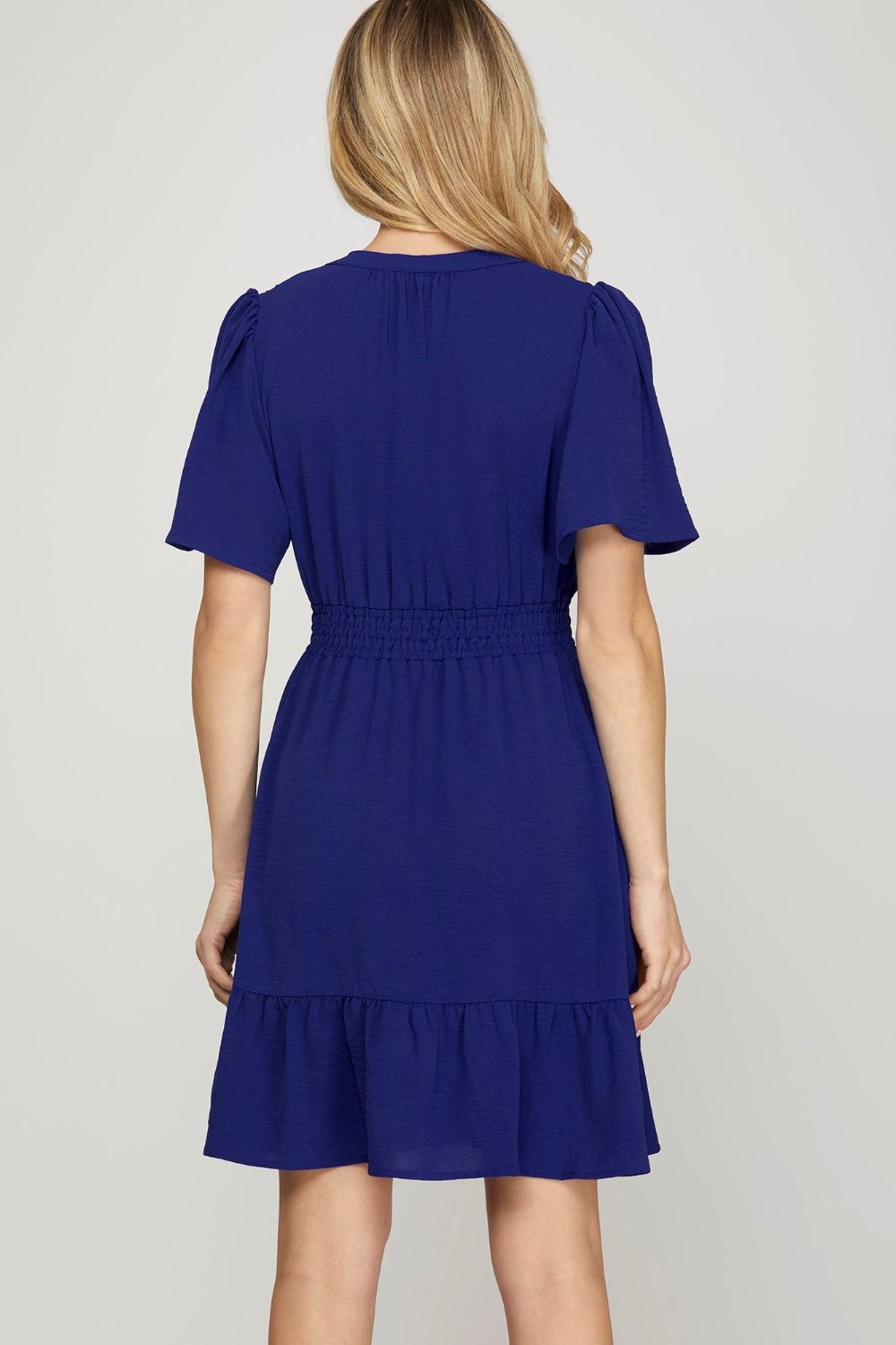 Ruffled Surplice Mini Dress with Flutter Sleeves