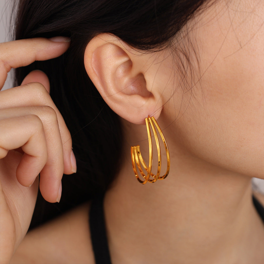 Elegant & Versatile Vintage Bold C-Shaped Earrings, 18K Gold Plated Stainless Steel, Minimalist Multi-Layer Women's Earrings
