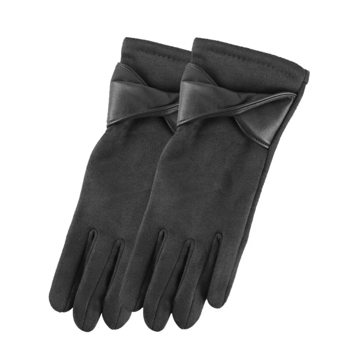 Warm Leather Trimmed Suede Gloves