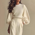 Women’s Round Neck Cream Sweatshirt and Matching Pants Set - Image 5