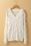Hollow-Out Knit V-Neck Drop Shoulder Sweater