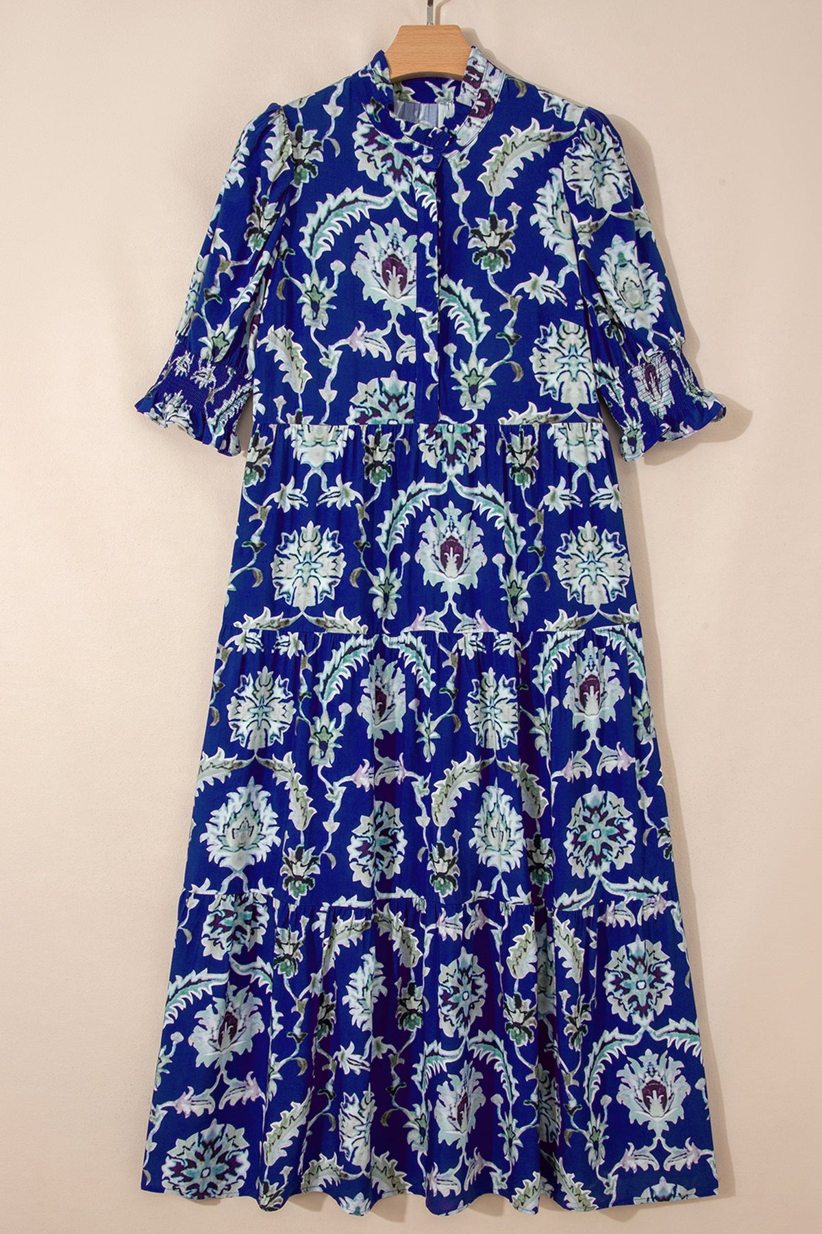 Floral Frilled Collar Puff Sleeve Maxi Dress