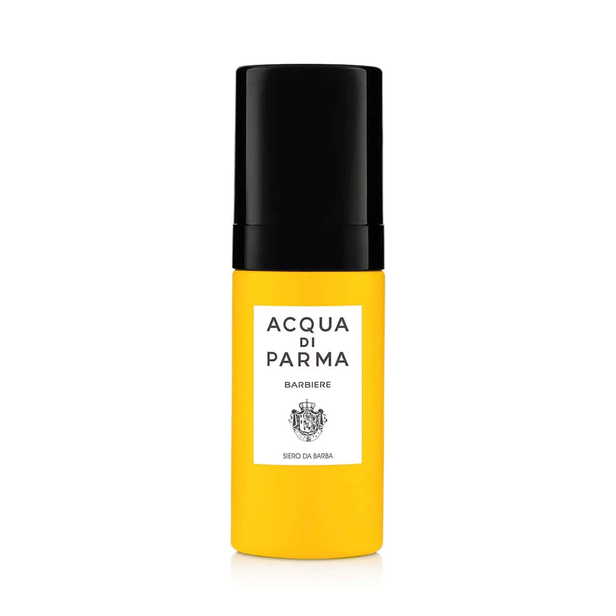 Acqua di Parma Barbiere Beard Serum in iconic yellow and black pump packaging
