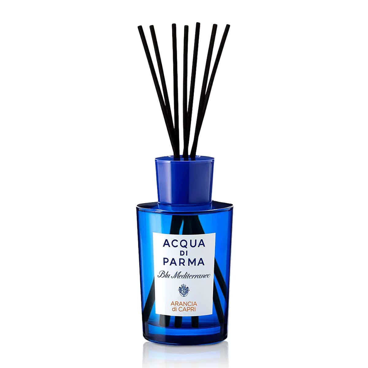 Acqua di Parma Blu Mediterraneo Arancia di Capri 6 OZ room diffuser in a blue glass jar with white label