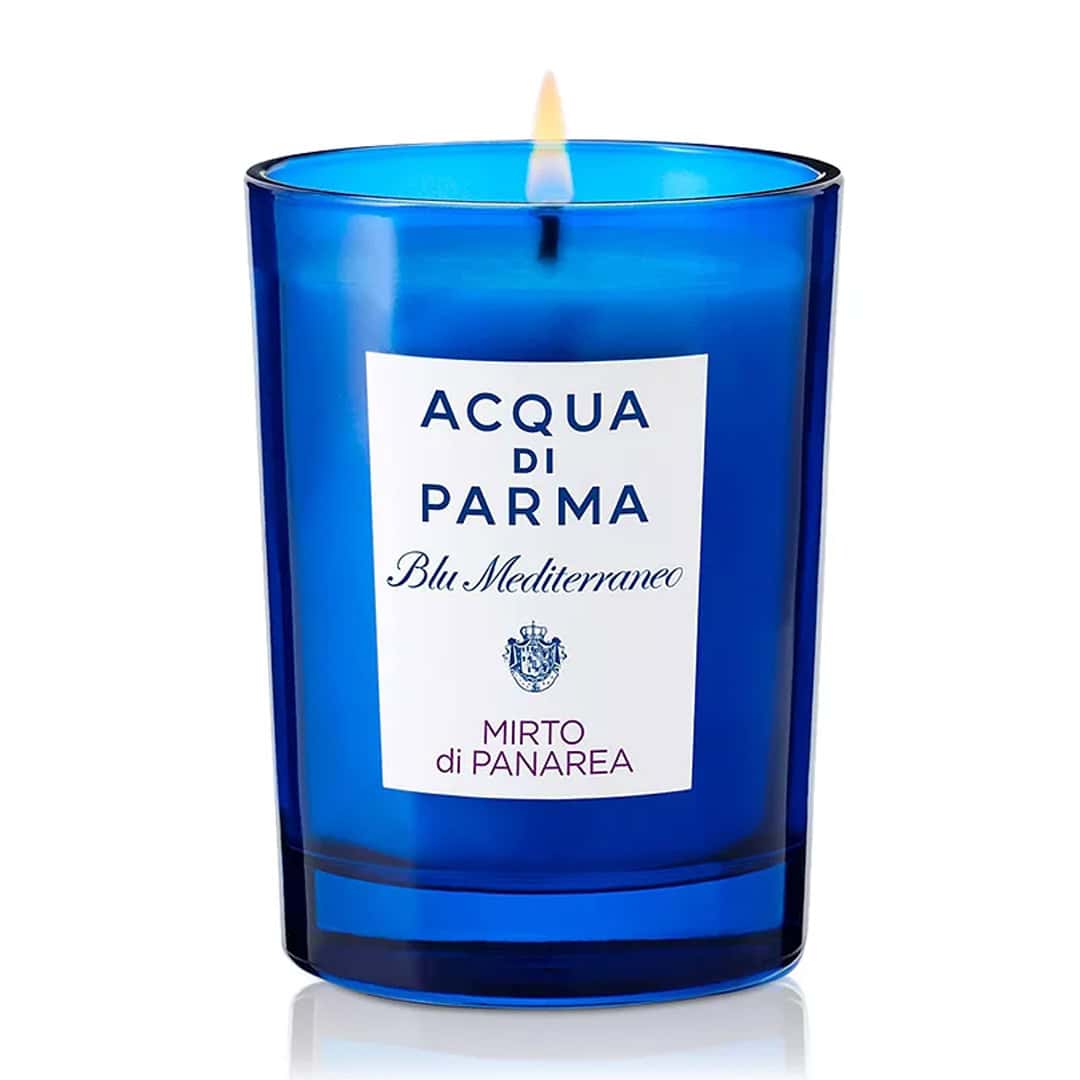 Acqua di Parma Blu Mediterraneo Mirto di Panarea 7 oz candle in blue and white packaging