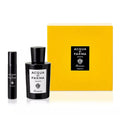 Acqua di Parma Colonia Essenza Deluxe Gift Set in signature yellow and black box with two spray bottles.