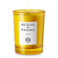 Acqua di Parma Grazie scented candle in a vibrant yellow glass jar with a white label on a minimalist surface.