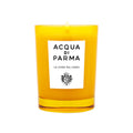 A minimalist yellow glass Acqua di Parma La Casa Sul Lago 6.7 OZ candle with a white label.