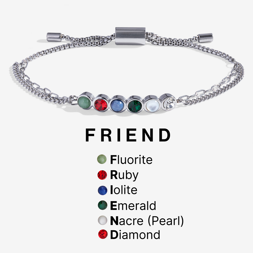 Friend Hidden Message Acrostic Bolo Bracelet with Multi-Gemstone
