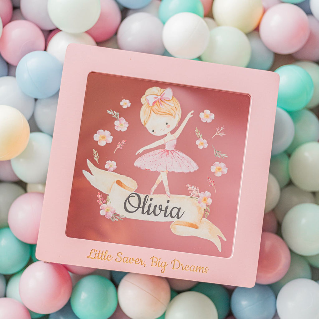 Personalized ballerina themed custom acrylic storage box for kids' nursery