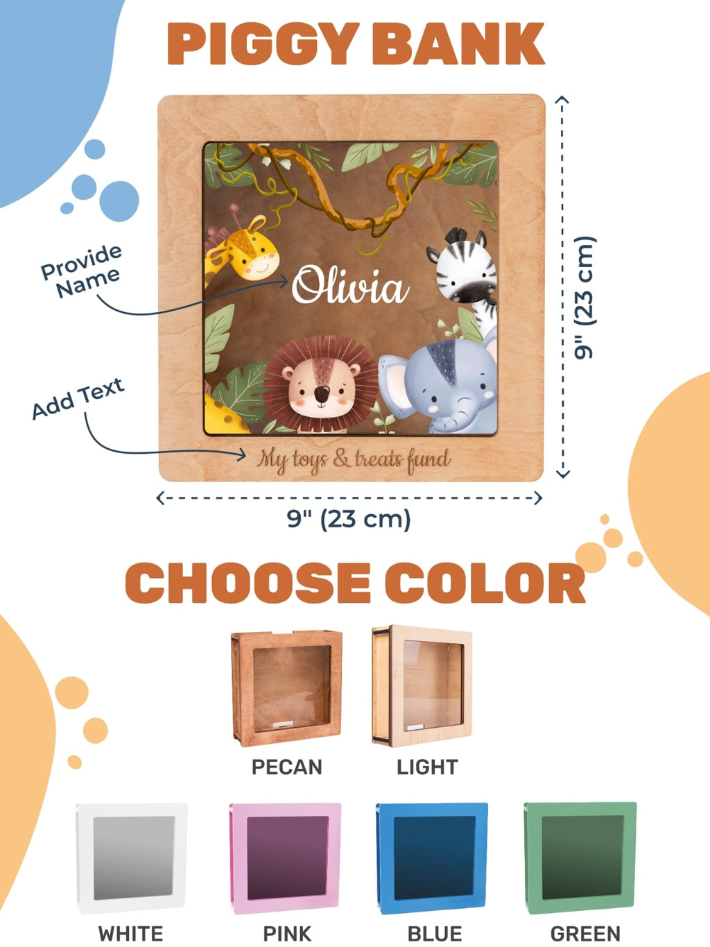Safari Theme Personalized Acrylic Memory Box for Nursery Keepsakes