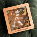 Customized square acrylic dinosaur storage box for kids, showing a minimalist design for nurseries.