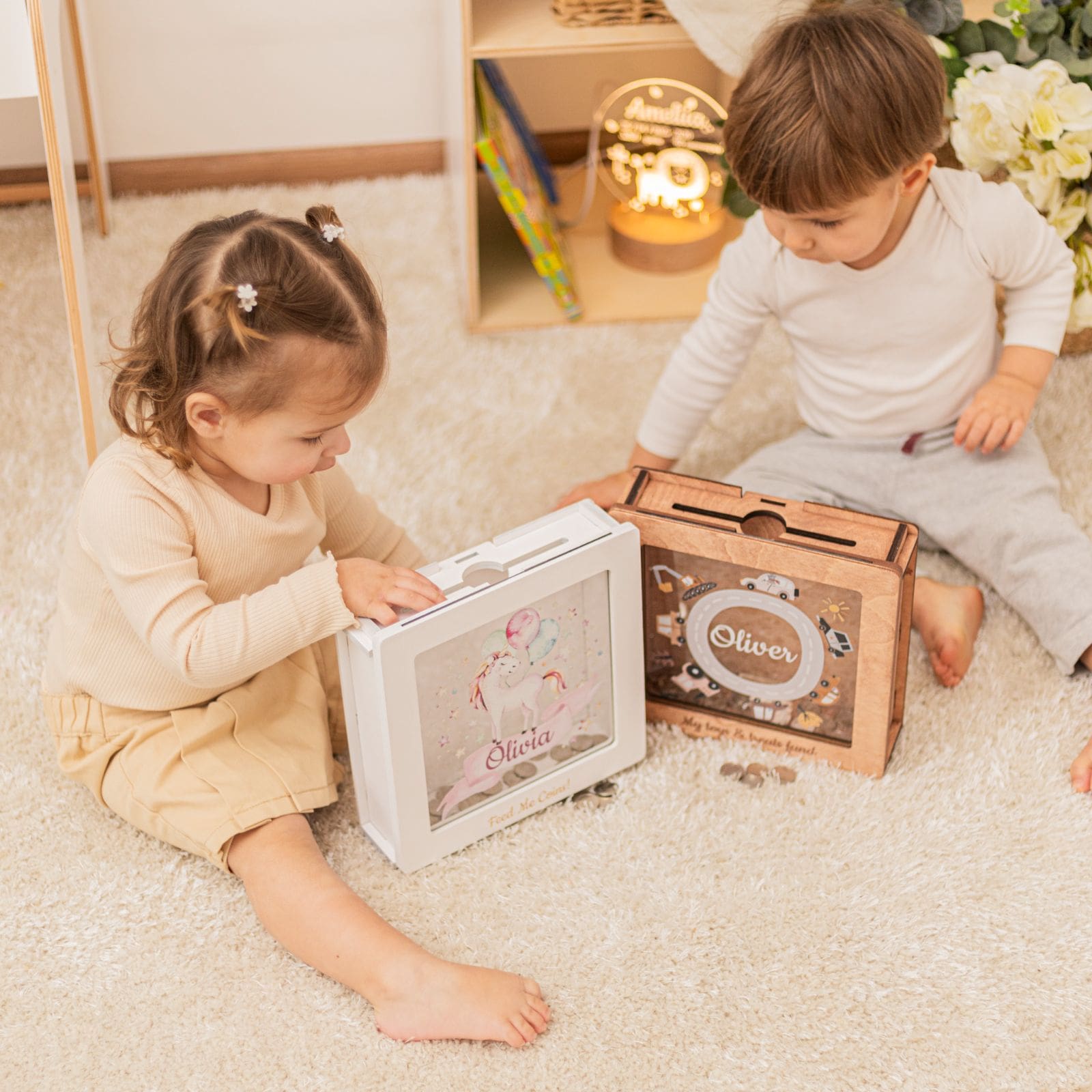 Safari Theme Personalized Acrylic Memory Box for Nursery Keepsakes