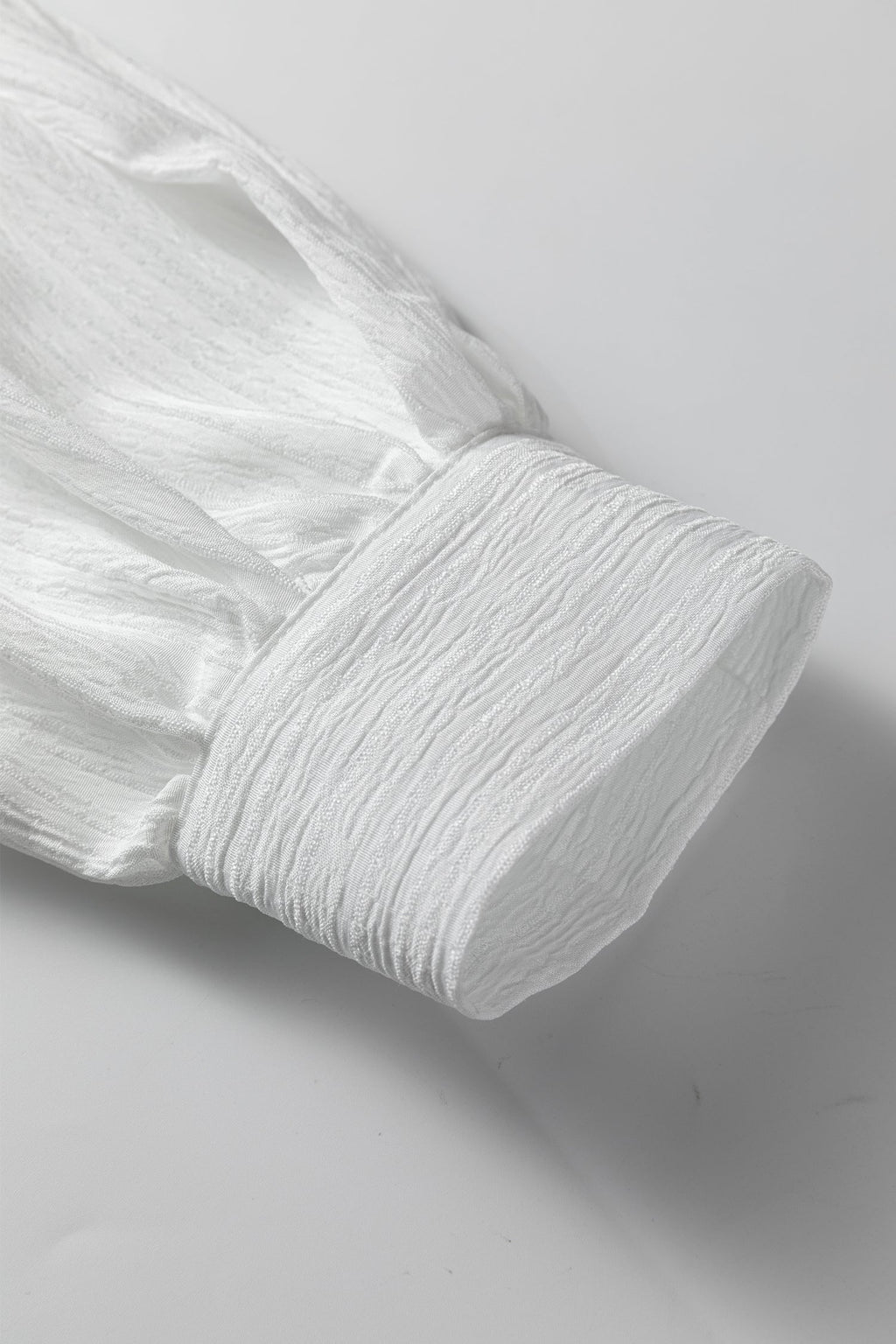 White Crinkled Texture Lantern Sleeve Button Down Shirt