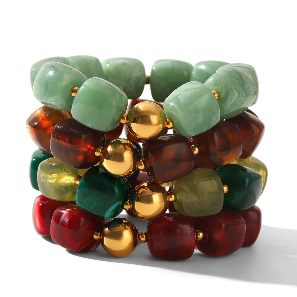 Acrylic Geometric Stainless Steel Beaded Bracelet
