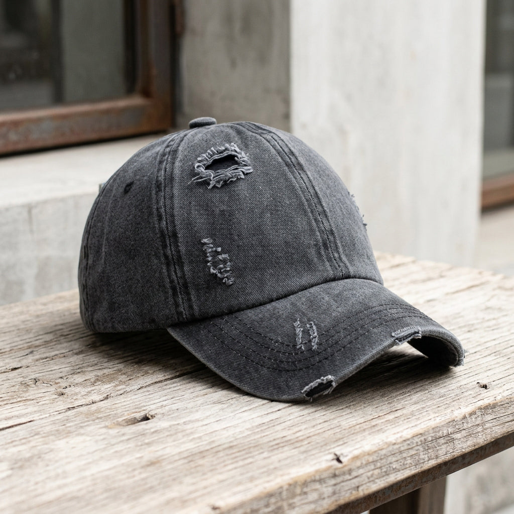 Washed Distressed Ponytail Baseball Cap