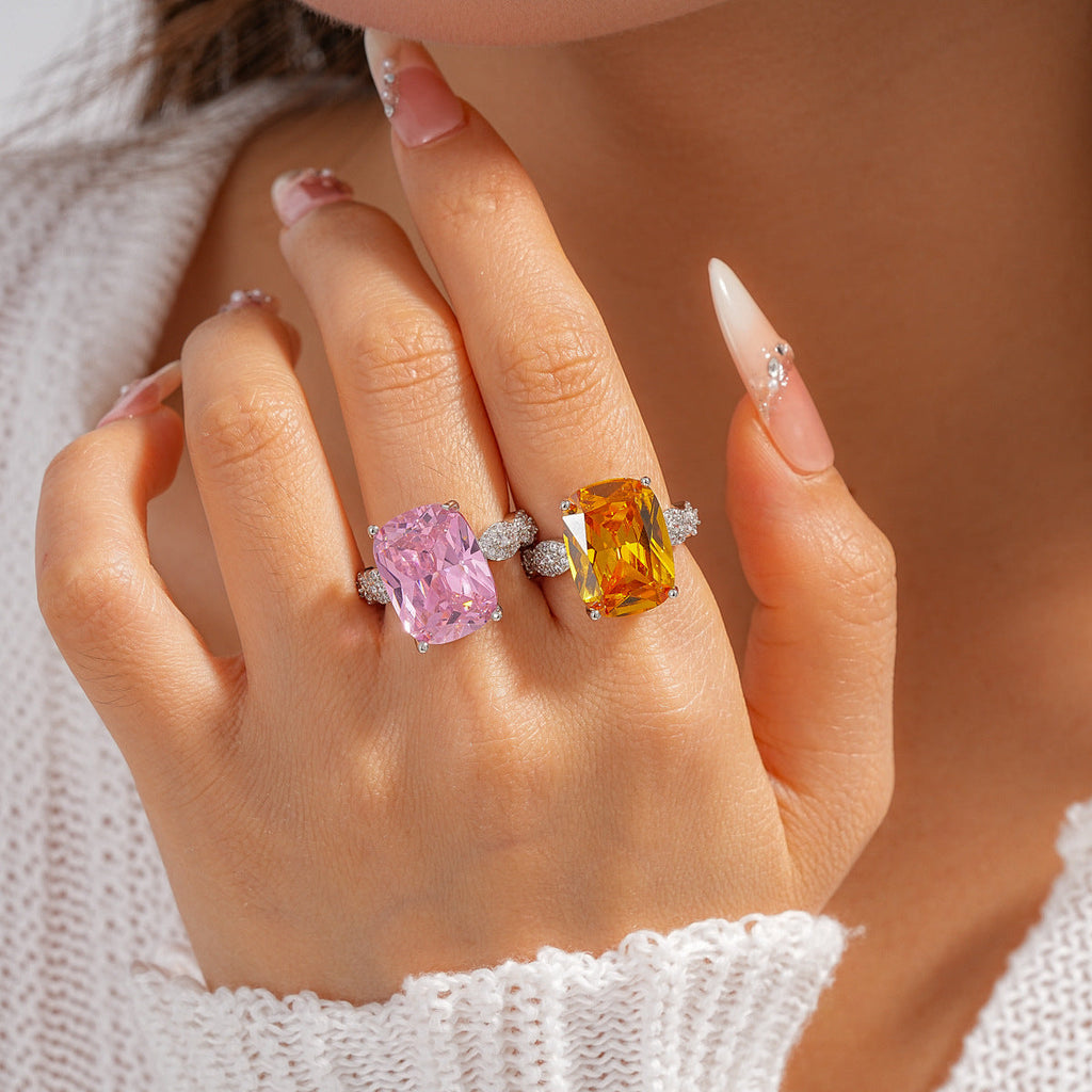 Radiant Cut Shiny Zircon Open Ring Fashion Women Finger Jewelry For Daily Dating Banquet Party Occasions