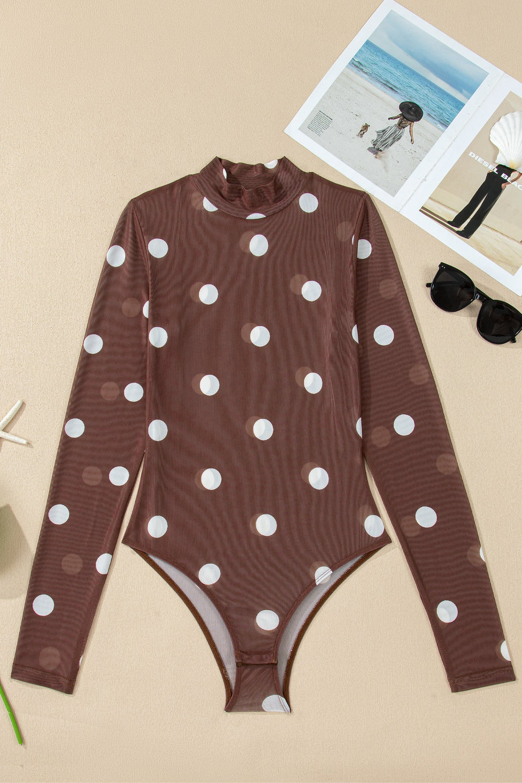 Vintage Polka Dot Mesh Long Sleeve Bodysuit