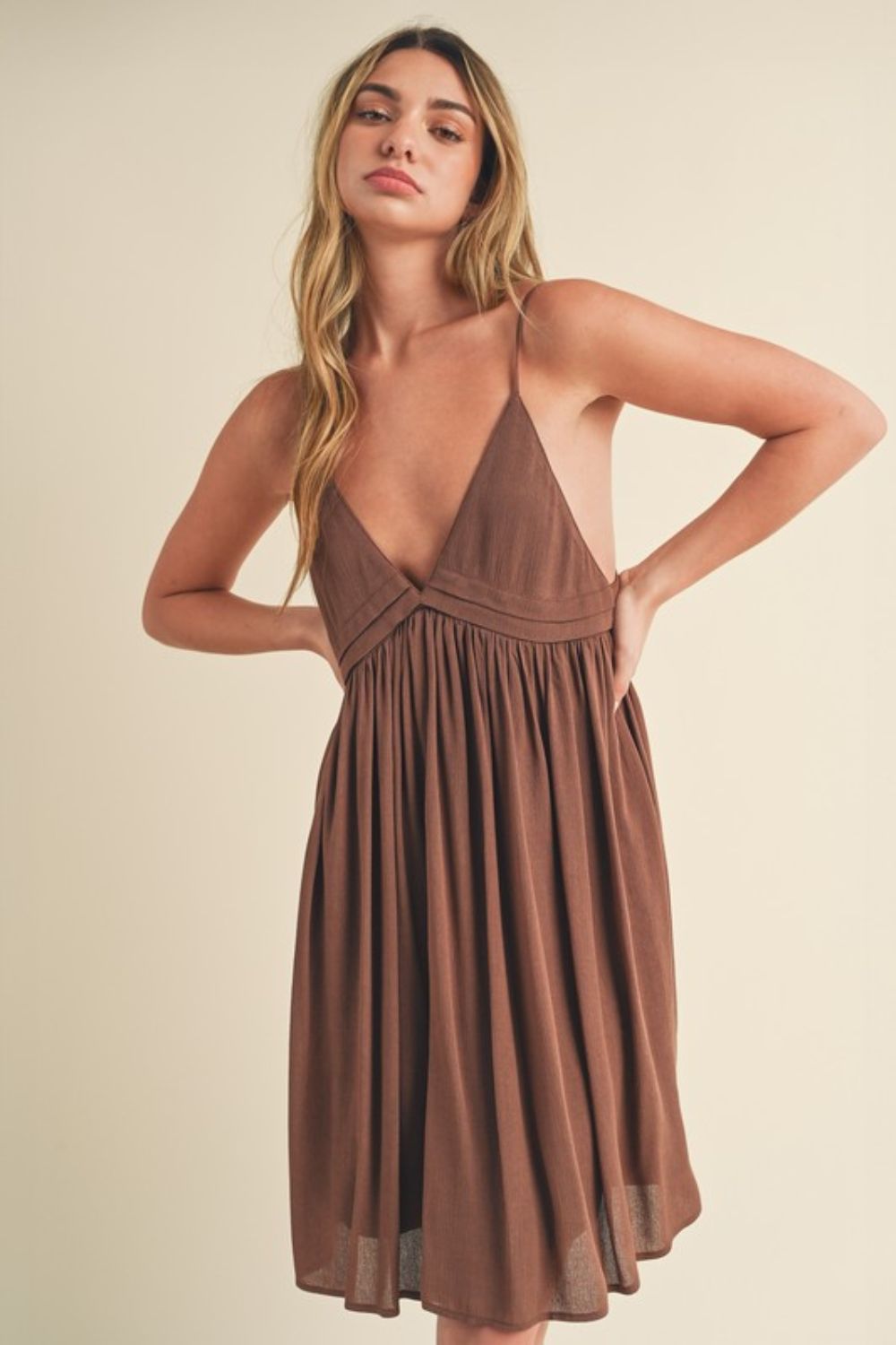 Ruched Plunge Mini Cami Dress - Sexy Sleeveless Party Wear