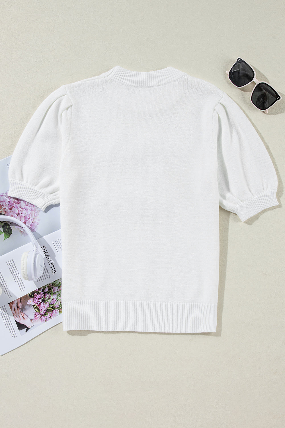 White Touchdown Tinsel Puff Sleeve Crewneck Sweater Football