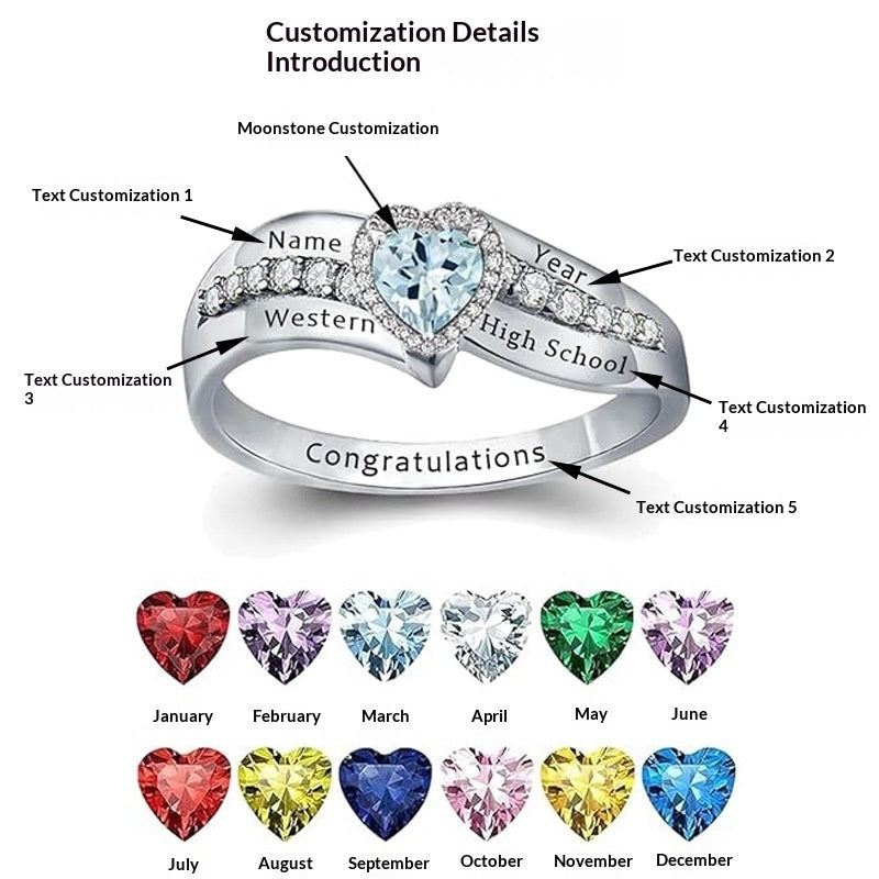 S925 Sterling Silver Engraved Birthstone Ring