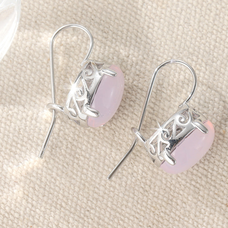 Vintage Oval Stone Drop Earrings Silver Tone Brass Women Daily Party Fashion Jewelry Elegant Versatile