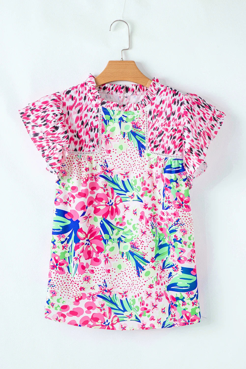 Women's Floral Ruffle Cap Sleeve Blouse White