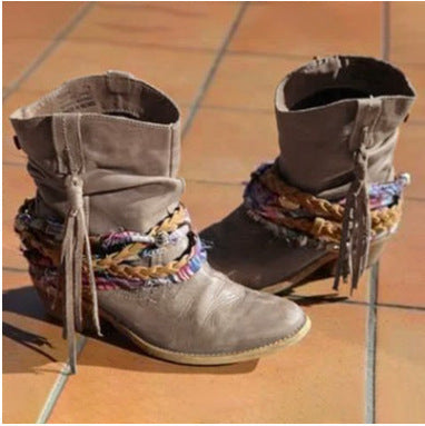 Women’s Bohemian Fringe Fashion Boots with Braided Wrap Detail - Image 2