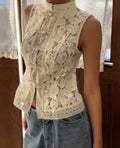 Floral Lace Crochet Sleeveless Top with Mandarin Collar - Image 6