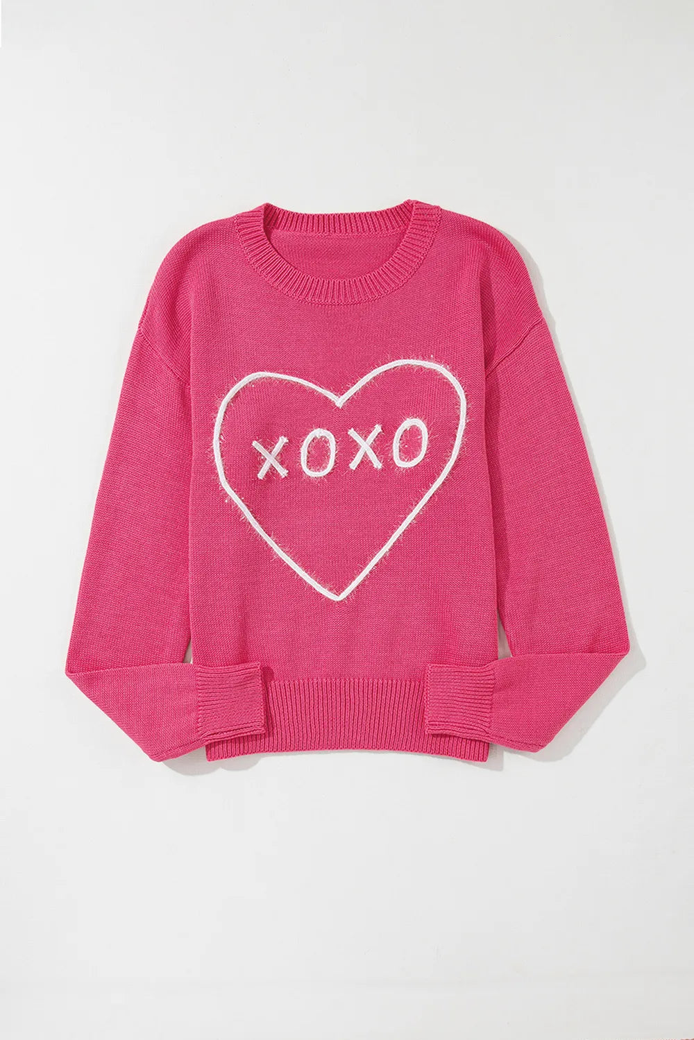 XOXO Heart Graphic Drop Shoulder Sweater in Pink and White - Image 5