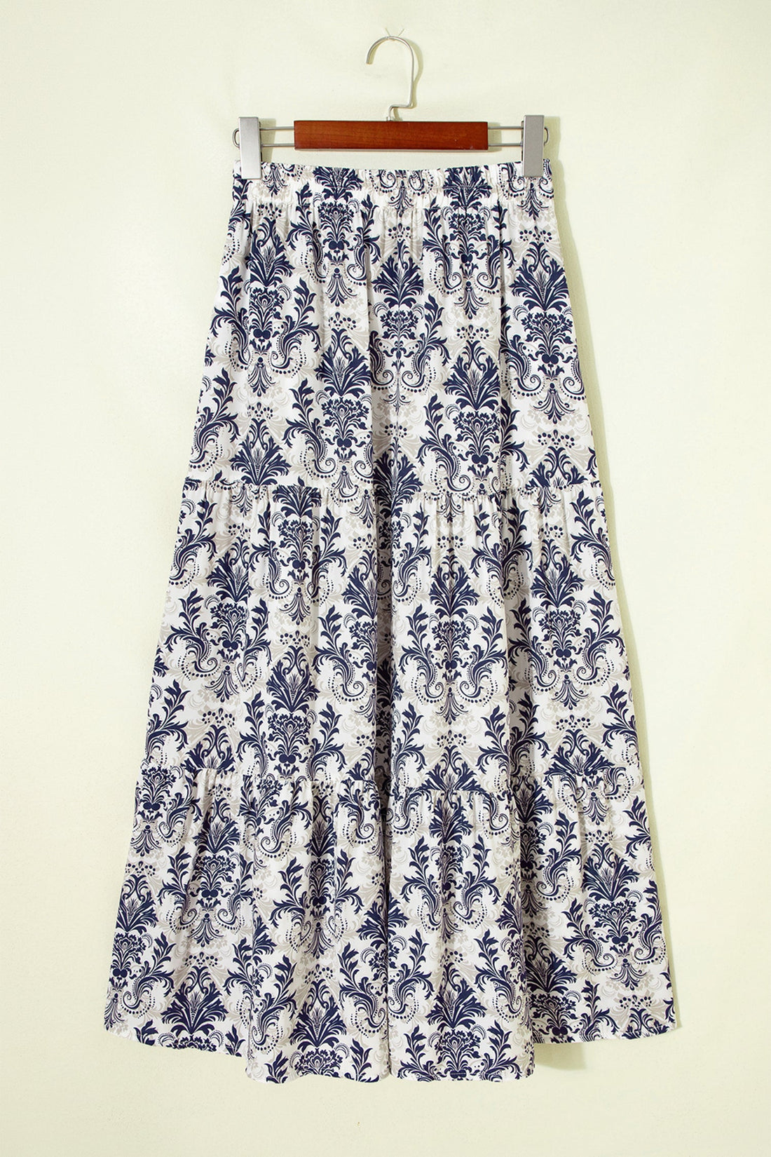 Boho Floral Tiered Maxi Skirt with Side Split - Relaxed Fit