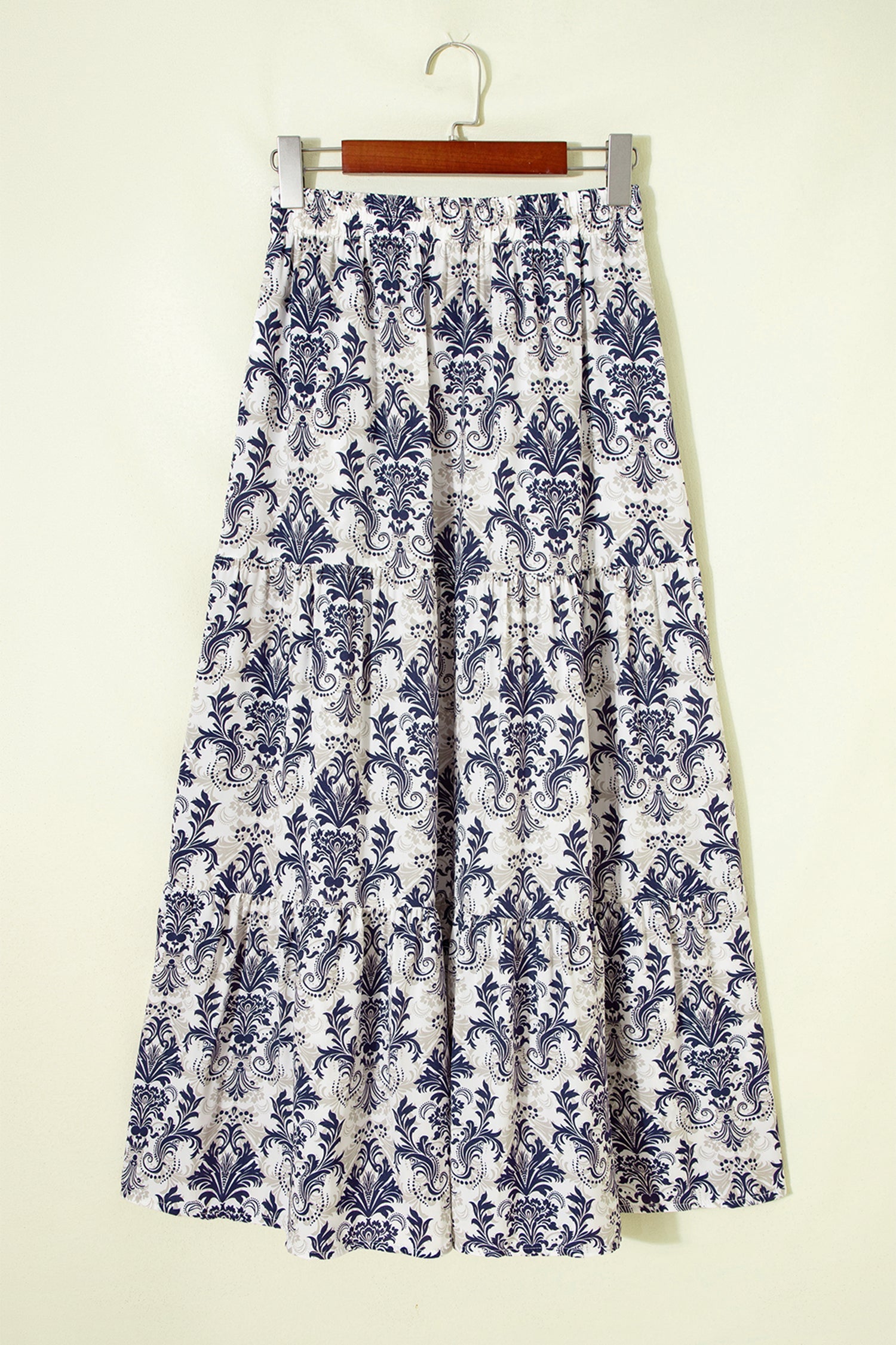 Boho Floral Tiered Maxi Skirt with Side Split - Relaxed Fit
