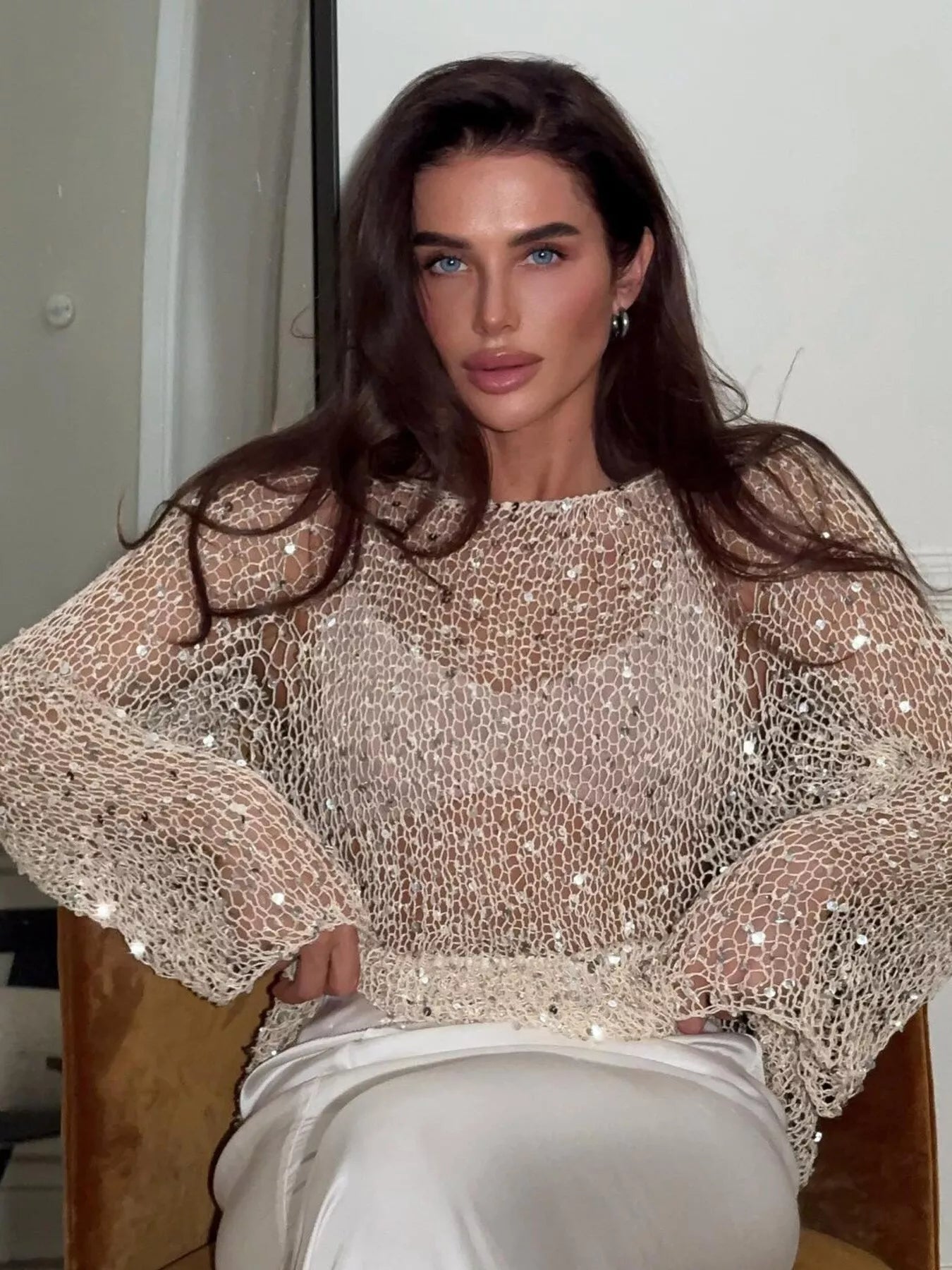 Sequin Embellished Knit Cover Up