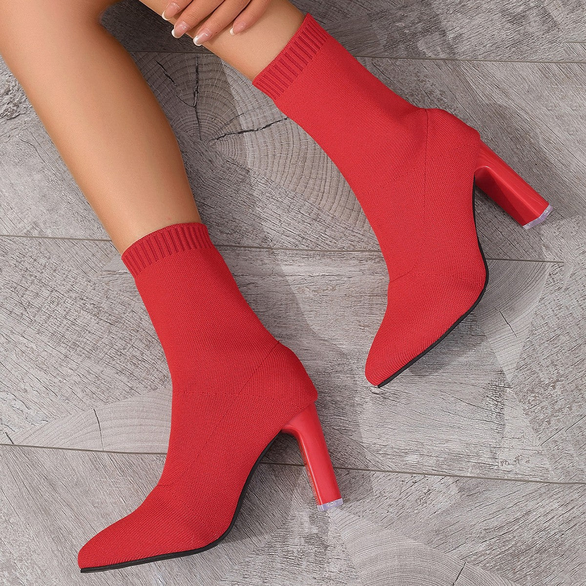 Women’s Chunky-Heeled Knitted Suede Ankle Boots