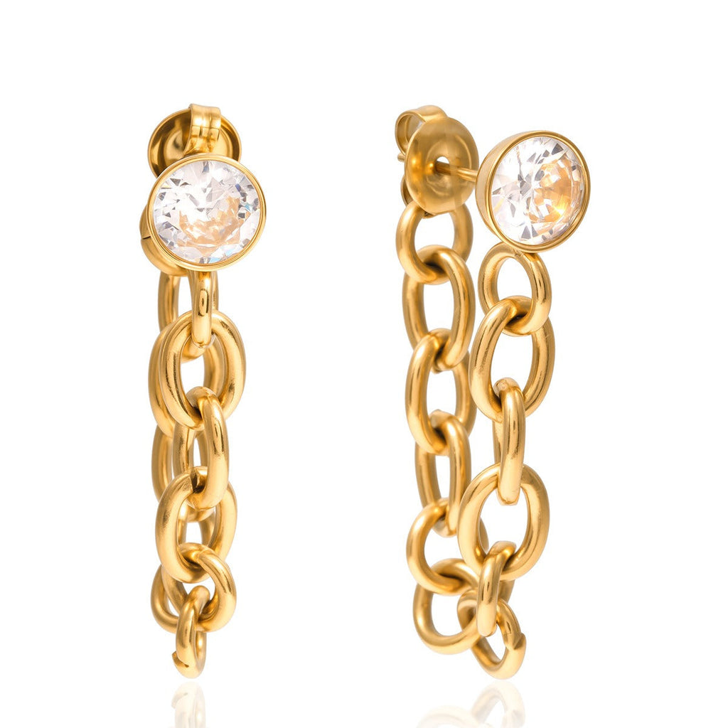 A pair of 18K gold lightweight tassel earrings with sparkling zircon stones