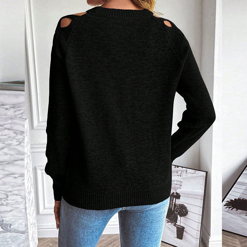 Women's Casual Long Sleeve Hollow Out Crewneck Sweater - Image 5