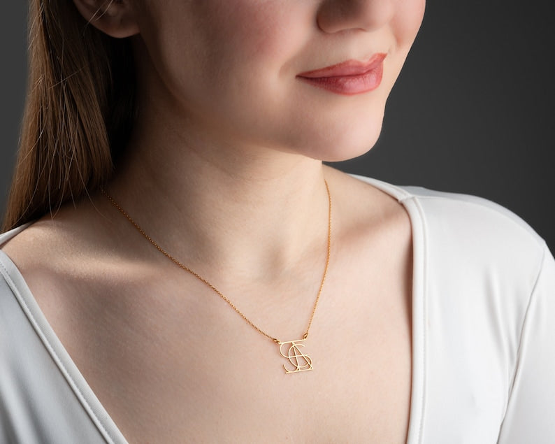 Customized Intertwined Initial Monogram Necklace Minimalist Jewelry