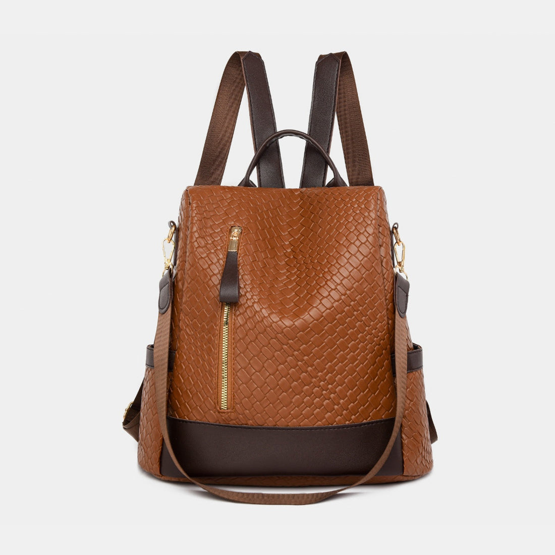 Woven Texture PU Leather Backpack Convertible Shoulder Bag