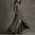Women's Plaid Lapel Maxi Shirt Dress with Belted Waist - Image 7