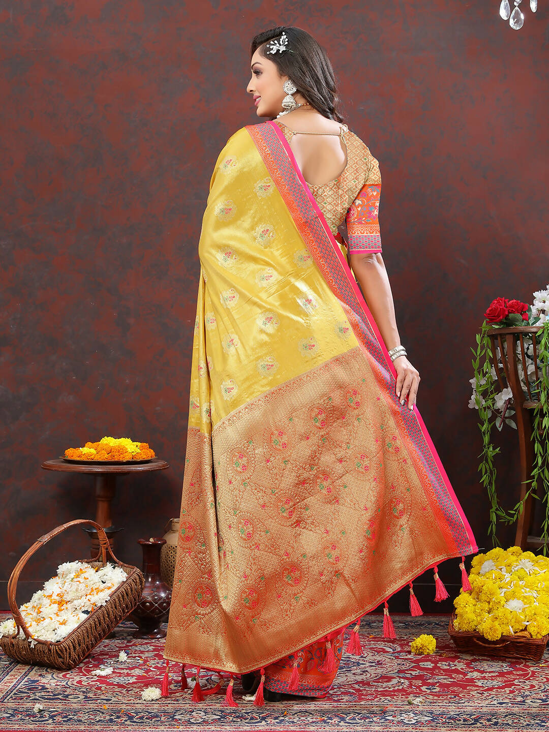 Yellow Kanjivaram Silk Saree with Elegant Zari Weaving