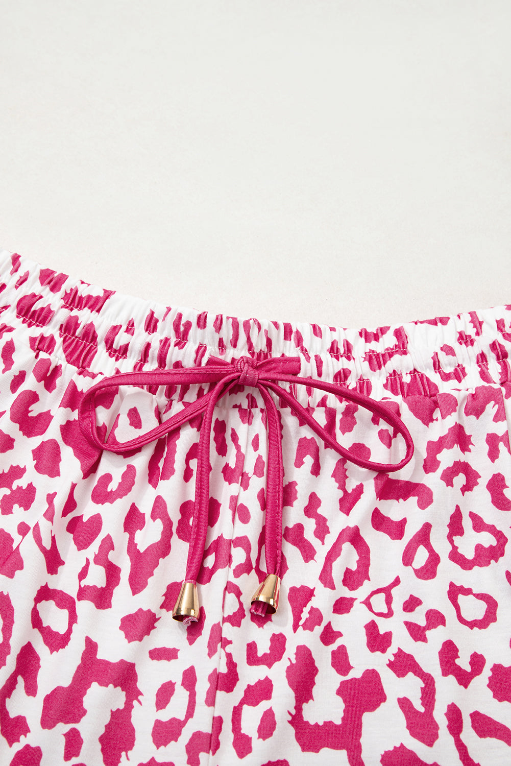 Leopard Print Lace-Up Shorts with Contrast Trim & Elastic Waist