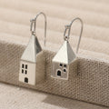 Vintage House Charm Drop Earrings Silver Tone Brass Women Artistic Daily Fashion Jewelry Gift Elegant