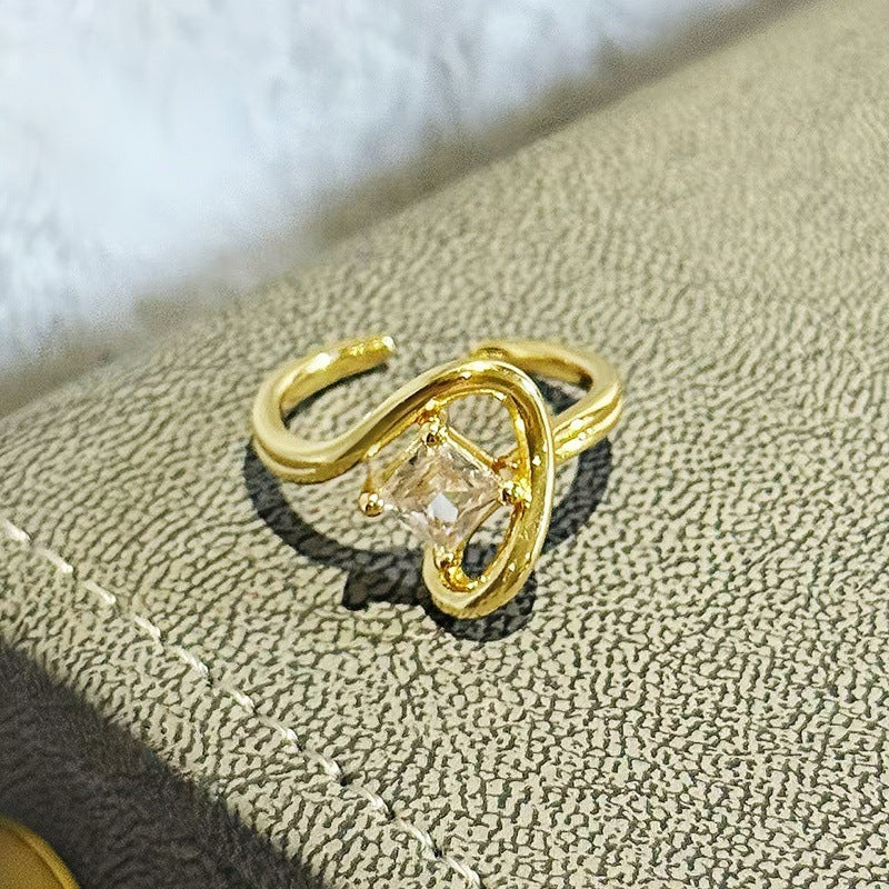 Geometric Zircon Adjustable Ring for Women Retro Minimalist Gold