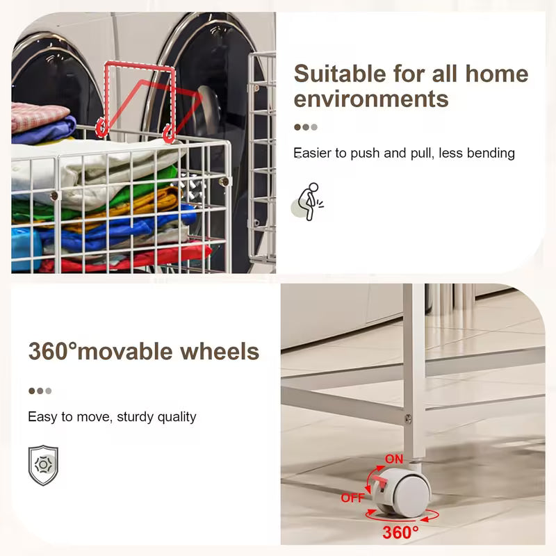 Metal Wire Rolling Laundry Hamper Cart with Pull Handle