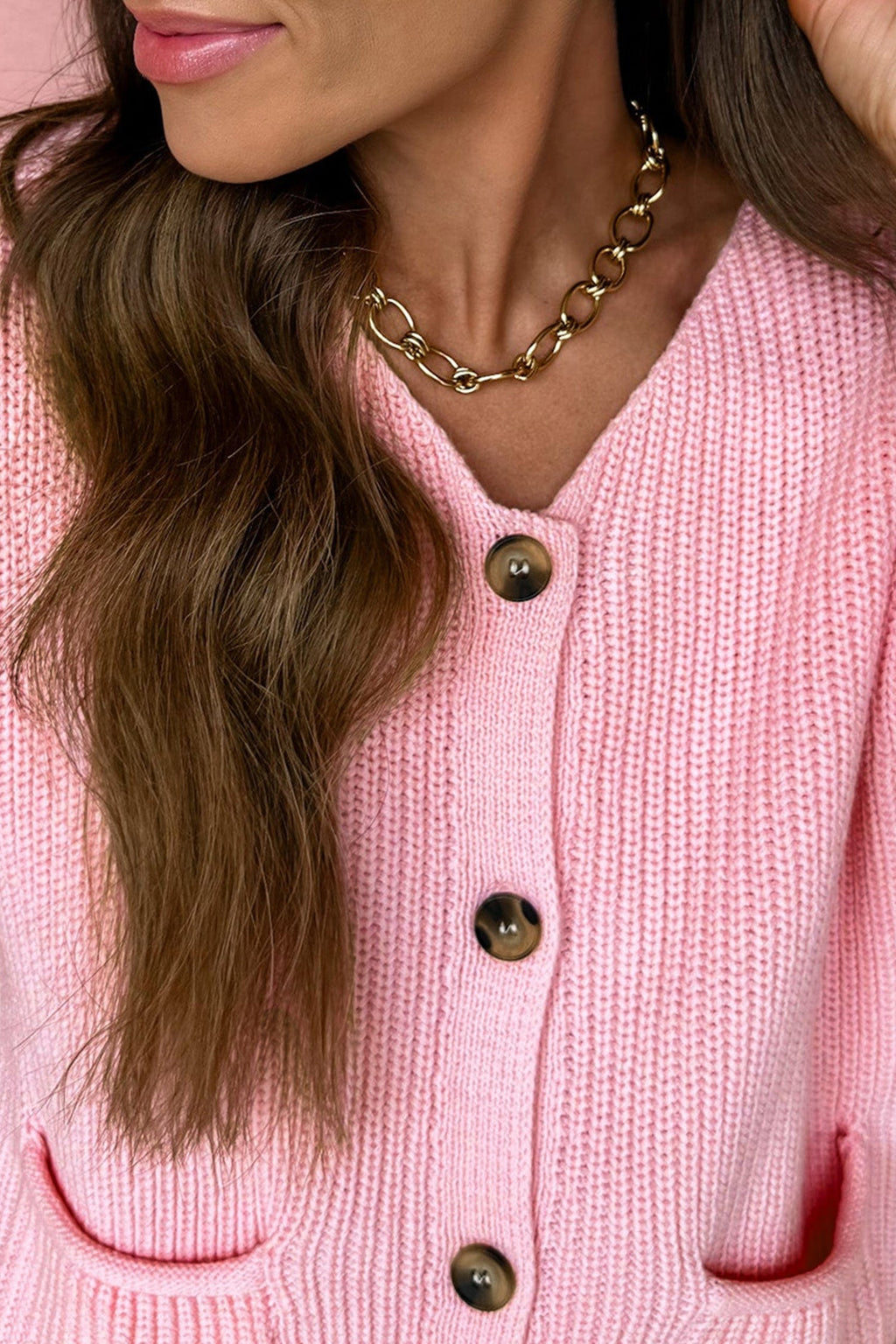 Solid Button Front V-Neck Sweater Knit Vest