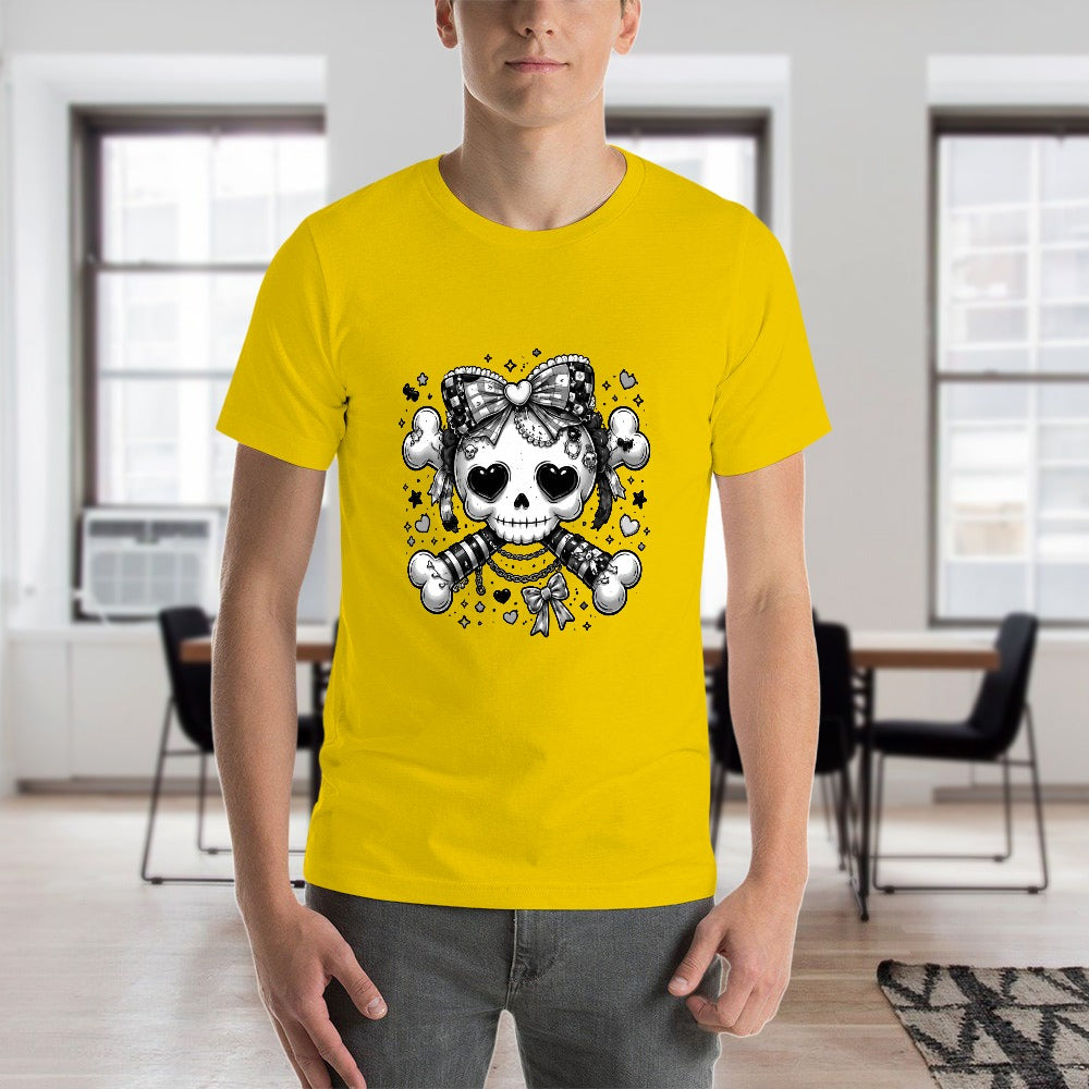 Harajuku Skull Crossbones Men's Short Sleeve Graphic T-Shirt - Yellow - Image 5