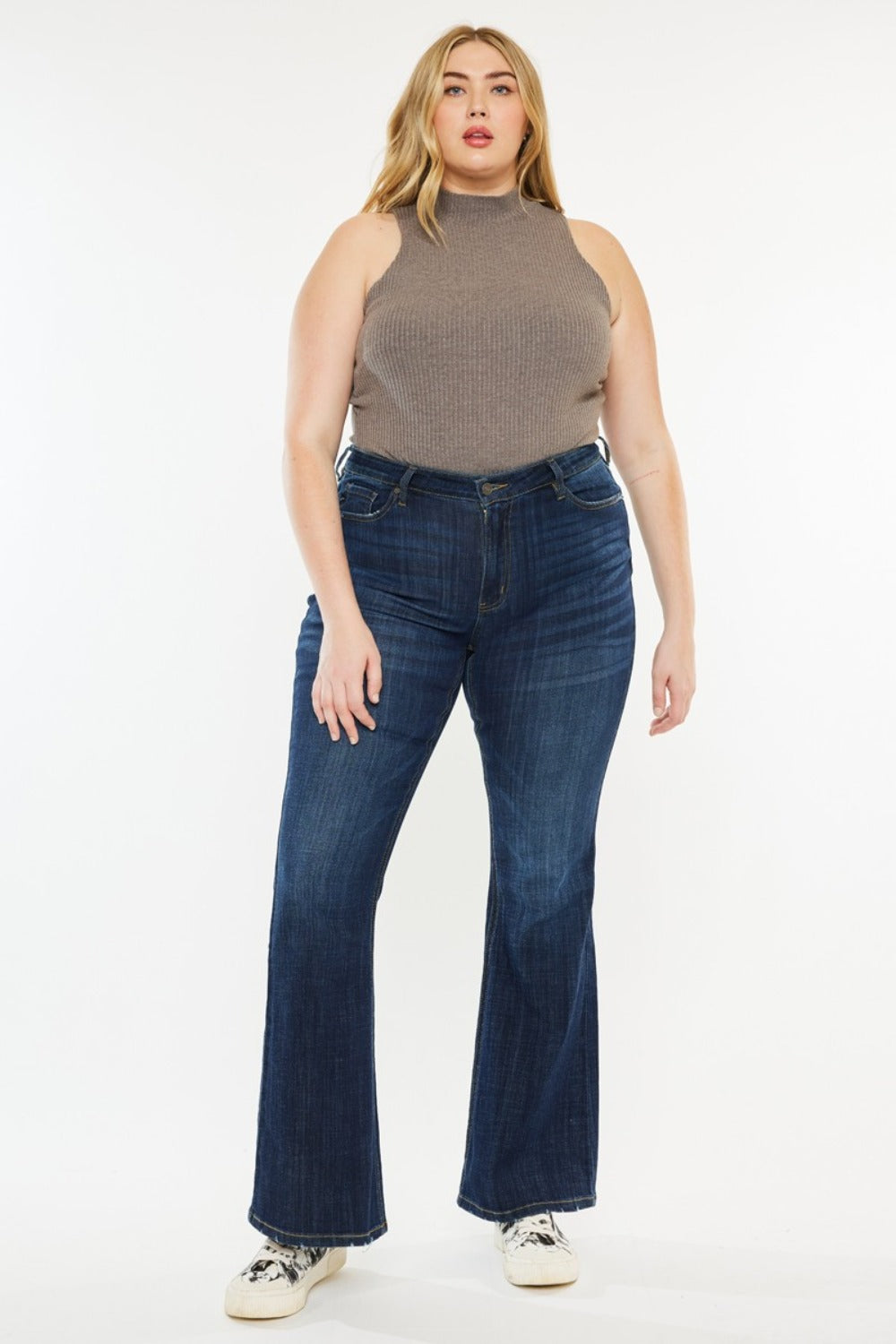 KanCan Mid Rise Flare Jeans in Dark Stone Wash Denim