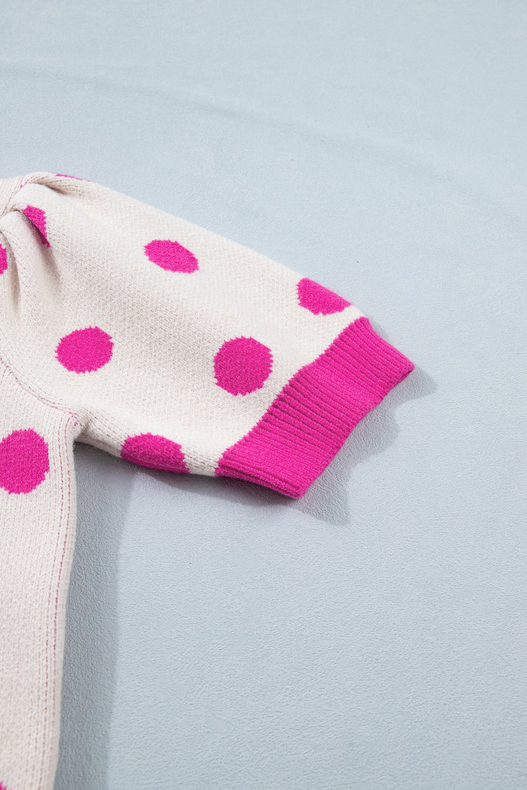 Alexia Puff Short Sleeve Sweater - Polka Dot V-Neck Knit Top